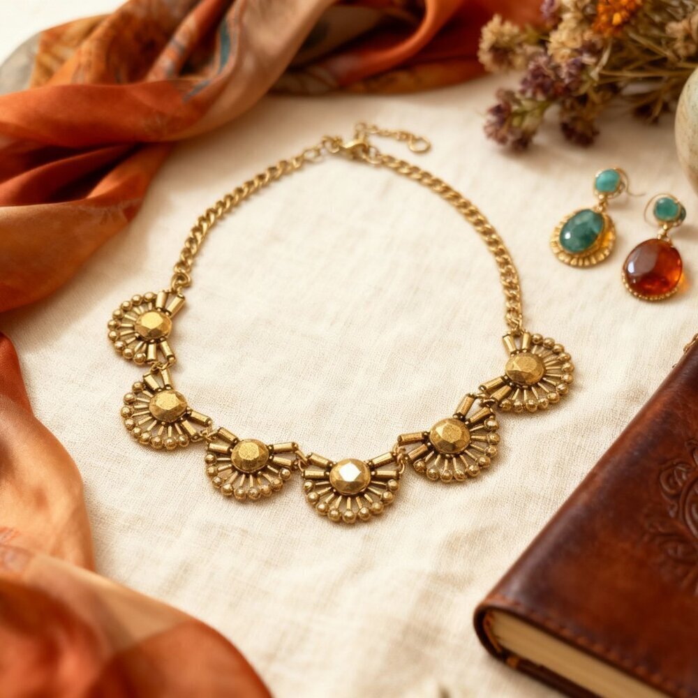 🌟 NWT J. Crew Statement Bib Necklace - Gold Sunburst Design 🌟 - Picture 8 of 8